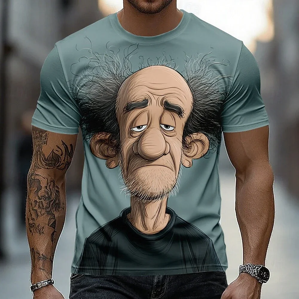 Herren-T-Shirt, kurzärmeliges T-Shirt, 3D-gedrucktes Rundhals-Design, lustig, lässig, für den Alltag, für den Sommer, übergroße Herrenbekleidung