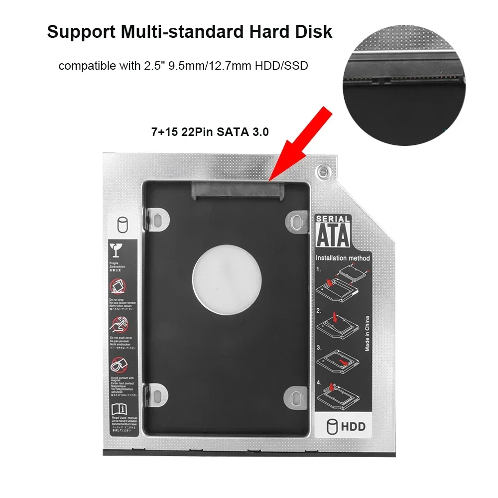 9.5mm 12.7mm Aluminum 2nd Second Hdd Caddy 9.5mm SATA 3.0 Optibay 2.5'' SSD DVD CD-ROM Enclosure Adapter Hard Disk Drive