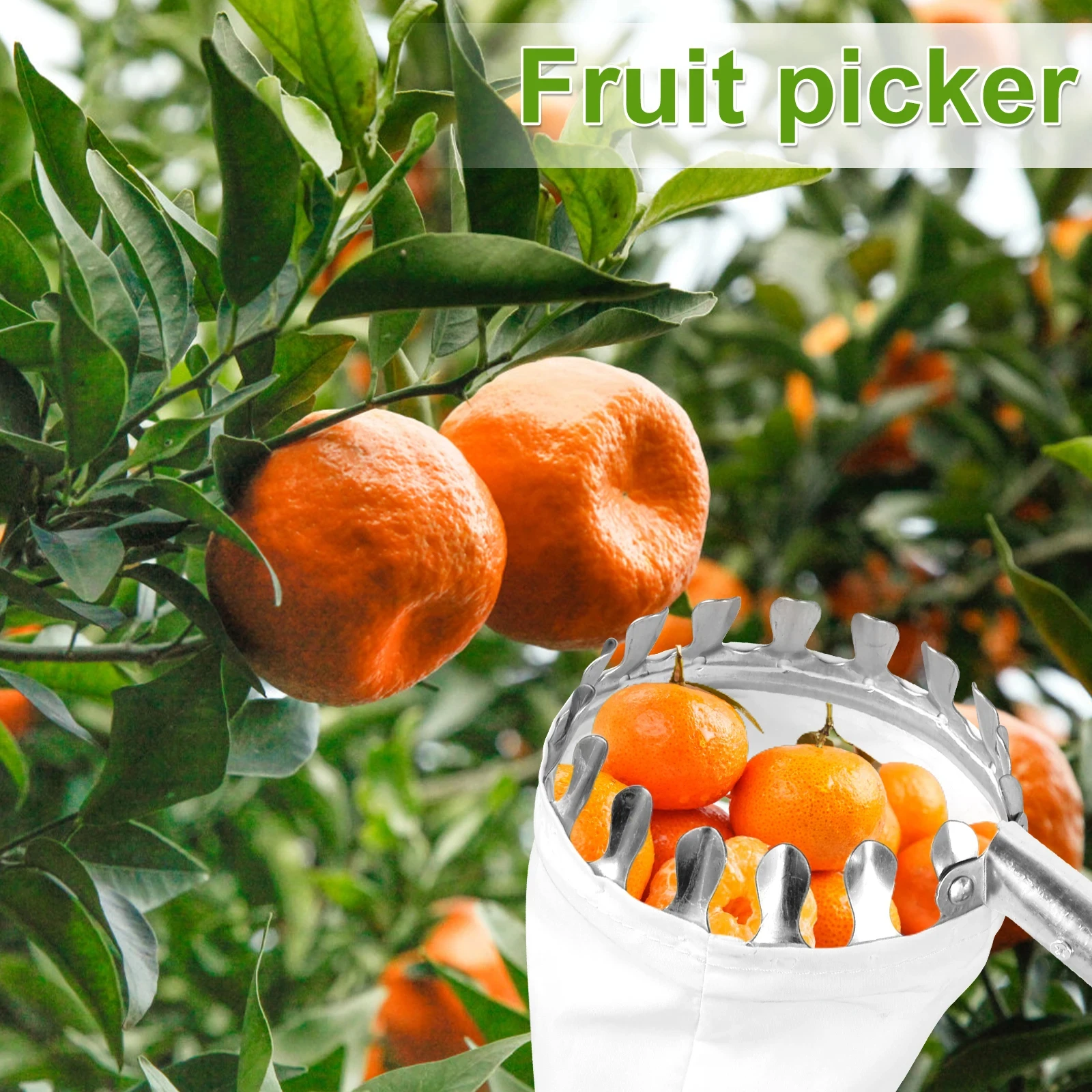 2.4m Upper air Fruit Picker Tool Expandable Storage Bag Stainless Steel Orange Tree Fruit Catcher Lightweight