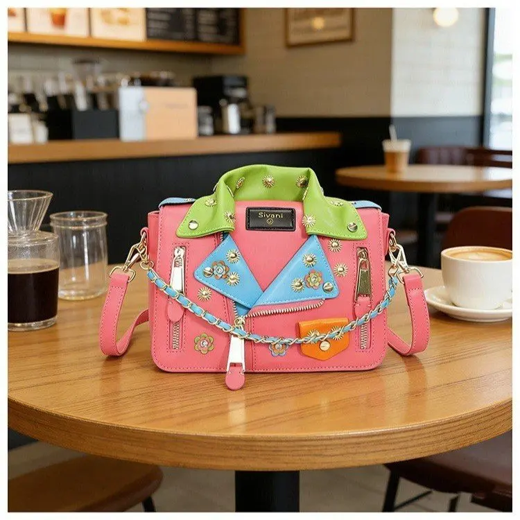 

2026 New High-end Women's Bag, European and American Retro Rivet Jacket, Messenger Bag I Trendy Small Clothes Bag