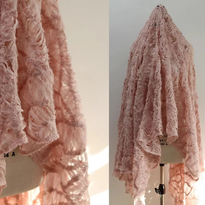 

Pink Chiffon Hollow Flower Mesh Fabric for Wrinkled Lace Embroidery Dress Set Drape Soft Cloth Diy Per Meter Sewing Material