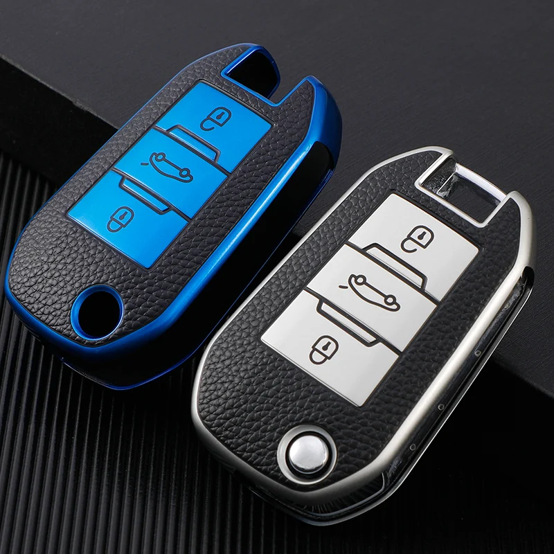Autoschlüssel-Hülle für Peugeot 208 2008 301 308 3008 RCZ 508 408 307 Hülle für Citroen C3 C4 Berlingo TPU Leder Schlüsselanhänger-Gehäuse