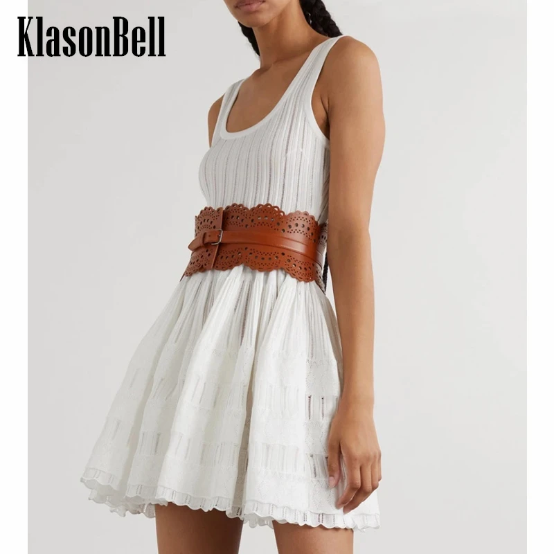 

5.9 KlasonBell Sweet Ball Gown Mini Knit Dress For Women Summer New U-Neck Sheer Spliced Collect Waist Tank Dress Beltless