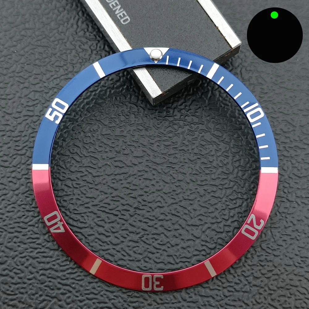 36.5mm bezel Sloping Aluminium Bezel Insert 36.5*30.7mm Replacement green luminous Watch Accessories parts Watch case Bezel Ring