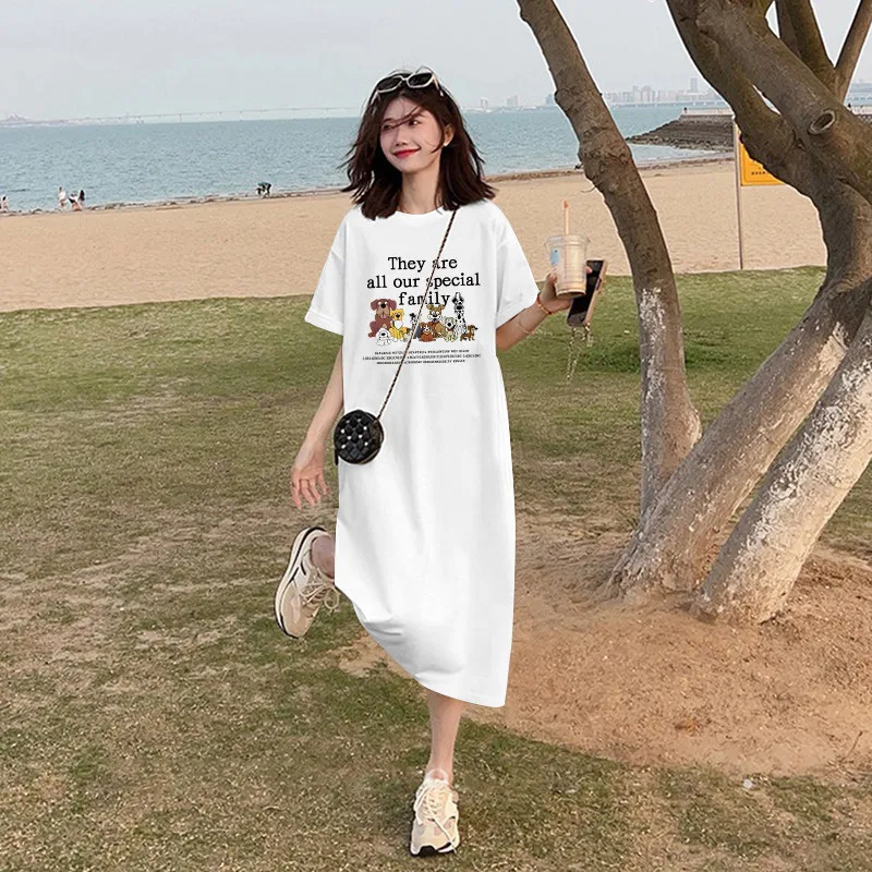 Super Cute Cartoon Dog Print Women's Summer 2025 New Oversized Loose Versatile Trendy Short Sleeved Dress 5