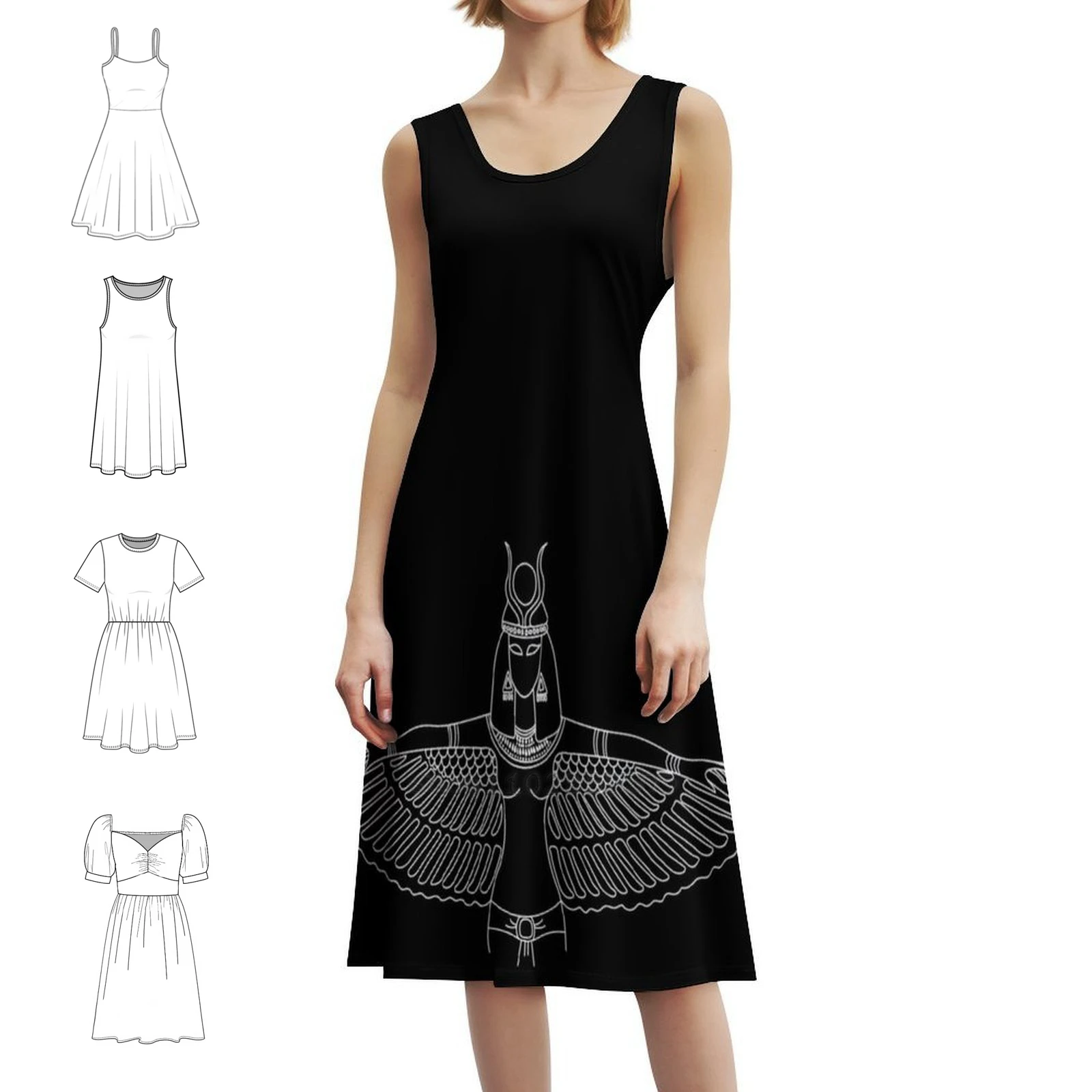 

Женское элегантное праздничное платье египетской богини, платье трапециевидной формы с короткими/длинными вариантами без рукавов, Egypt God Bastet Love Dibujo Line