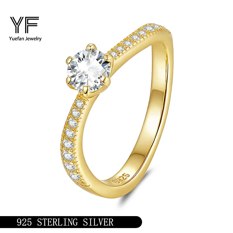 

Кольца с муассанитом, позолоченные женские кольца из стерлингового серебра 925 пробы, романтический классический подарок на годовщину, помолвку, свадьбу