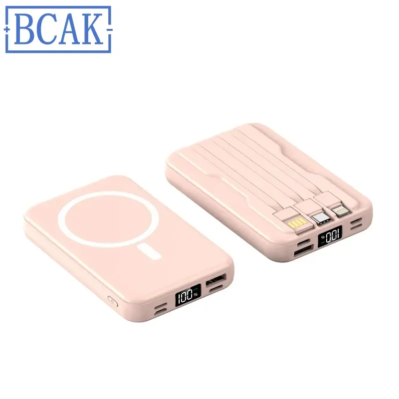 New Style Magsafe Magnetic Wireless Power Bank 10000 MAh Self-contained Cable Super Fast Charging BCAK Mobile Power Supply