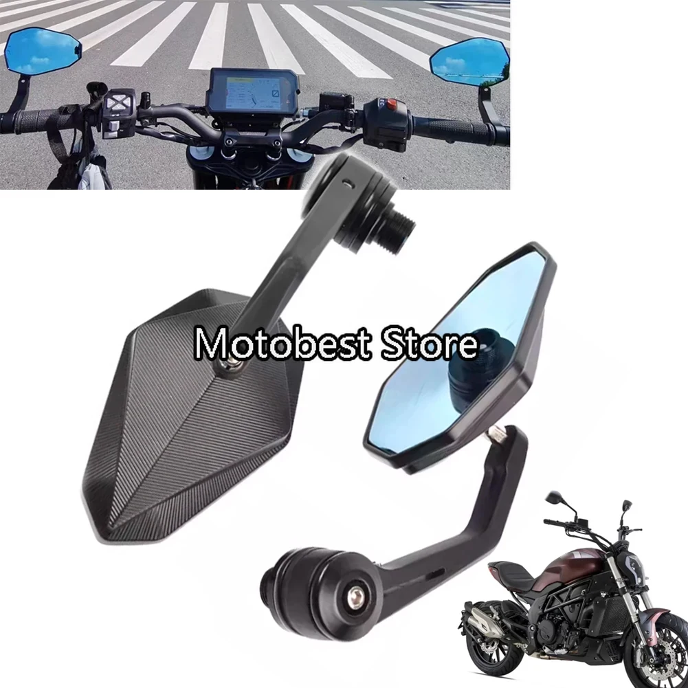 

Motorcycle Blue Glass Modified Handle Bar End Rearview Side Mirrors For Benelli 302S 502C 752S Leoncino 250 500 BN600 BN300
