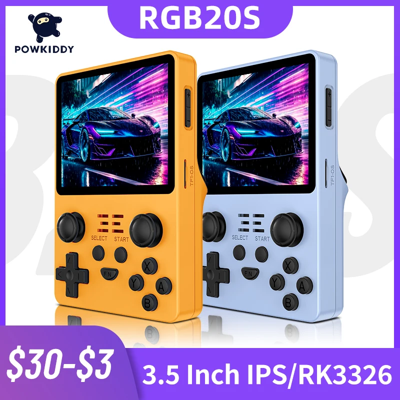 POWKIDDY RGB20S 256G 40000 لعبة الأجهزة المحمولة الجيب ريترو وحدة التحكم HD المحمولة مشغل فيديو للأطفال هدية لعبة PS1 محاكي الألعاب