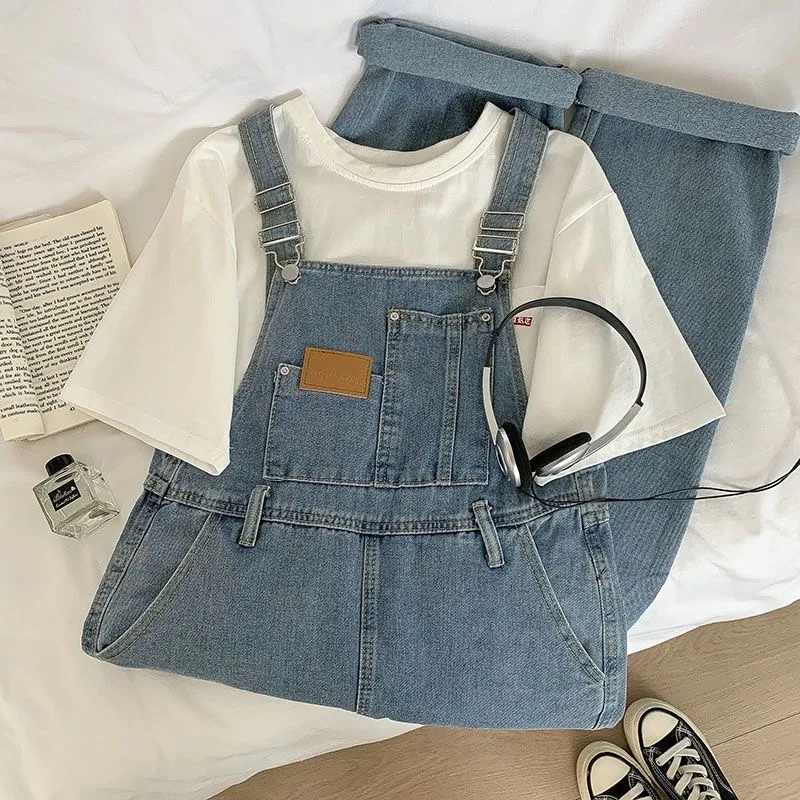 

American Sle Workwear Denim Overalls Men's Autumn New Loose Straight Leg Long Pants Couple Trendy High Street Casual Jeans