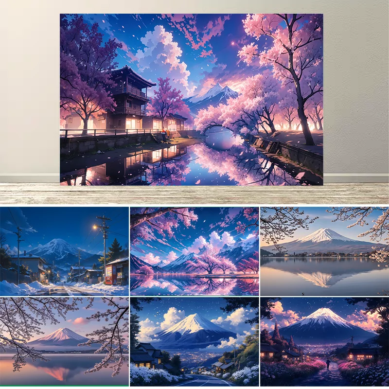 Dewprint Japanese Mount Fuji Backdrop Cherry Blossoms Spring Scenery Birthday Party Holiday Vacation Photo Studio Booth Props