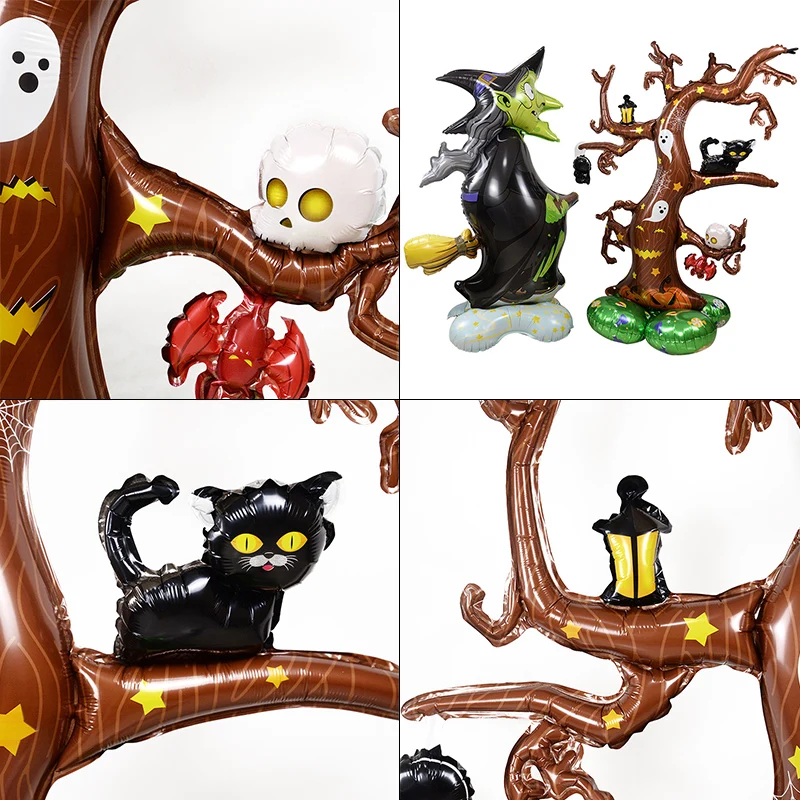 Halloween 3D Design Standing Balloon Pumpkin Monster Giant Tree Witch Foil Balloon Halloween Theme Party Window Decorations Prop