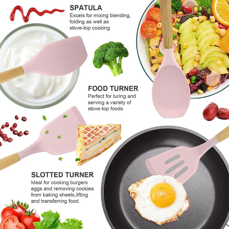 

12PCS Silicone Cooking Utensils Kitchen Utensil Set, Silicone Utensils Cooking Utensil Spatula Turner Set