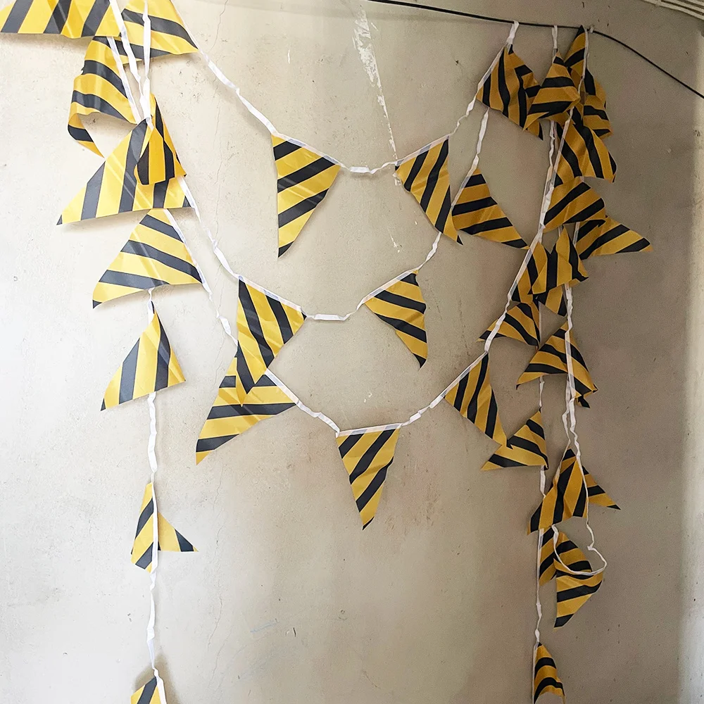 

Construction Party Decorations Yellow Black Construction Theme Fabric Banner Triangle Pennant Flag Garland Streamers Baby Shower