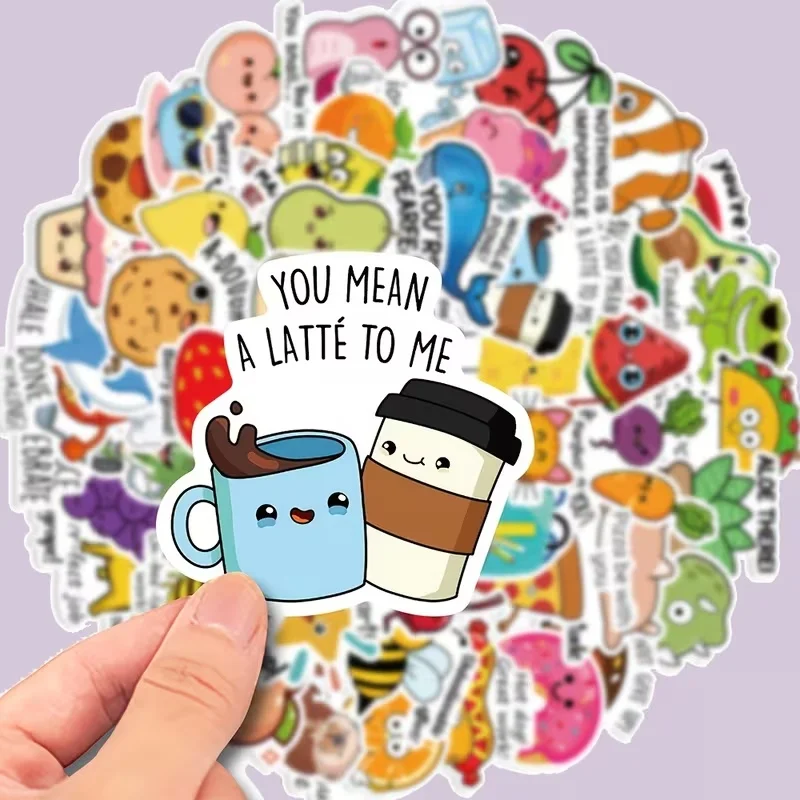 

Kawaii Cartoon Fruit Coffee Vinyl Decals Funny Pun Food Sticker Pack for Water Bottle Laptop Skateboard Journal Scrapbook Decor