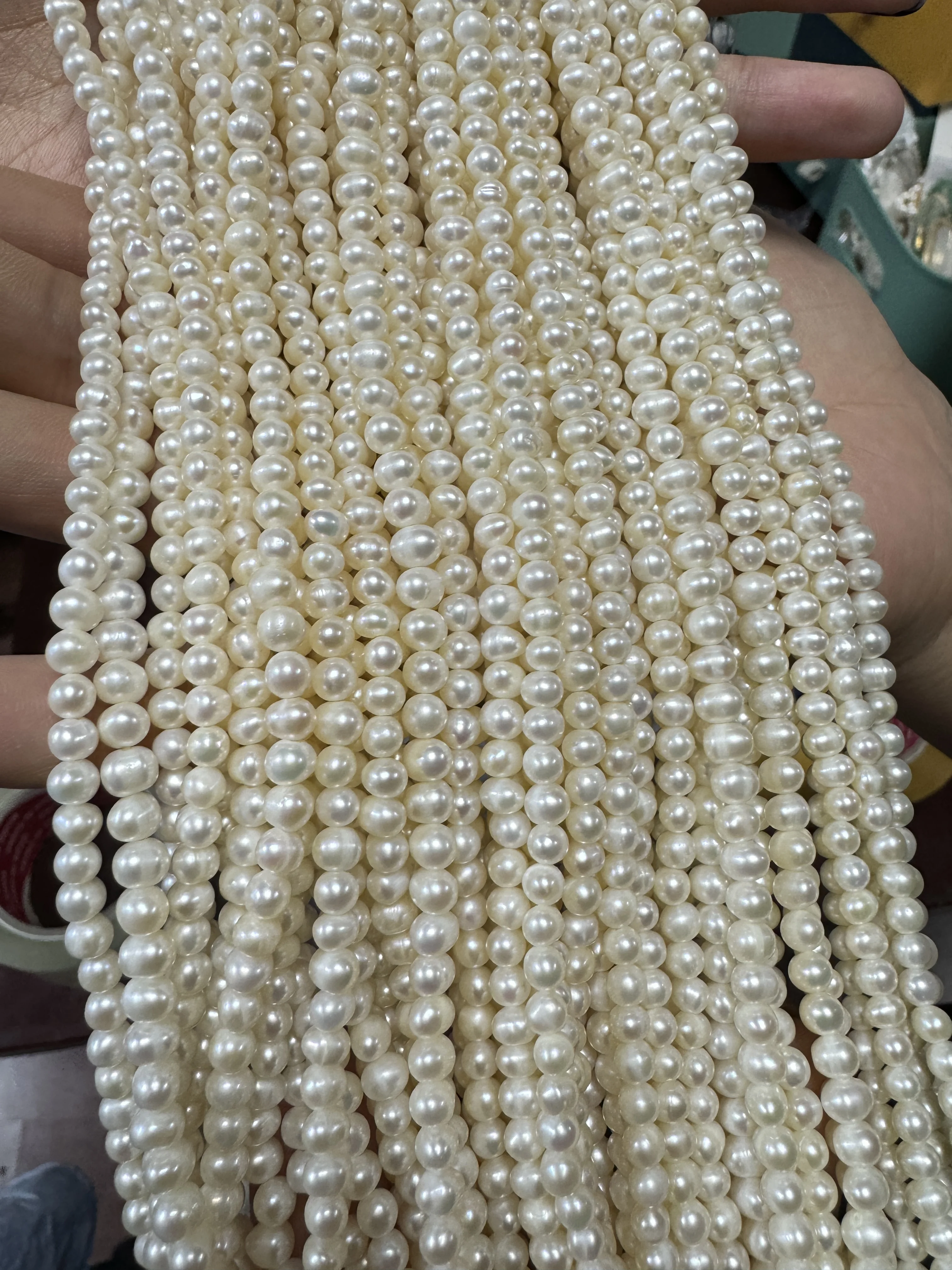 AA 4-5mm White Real Freshwater Potato Shape Pearl Strand