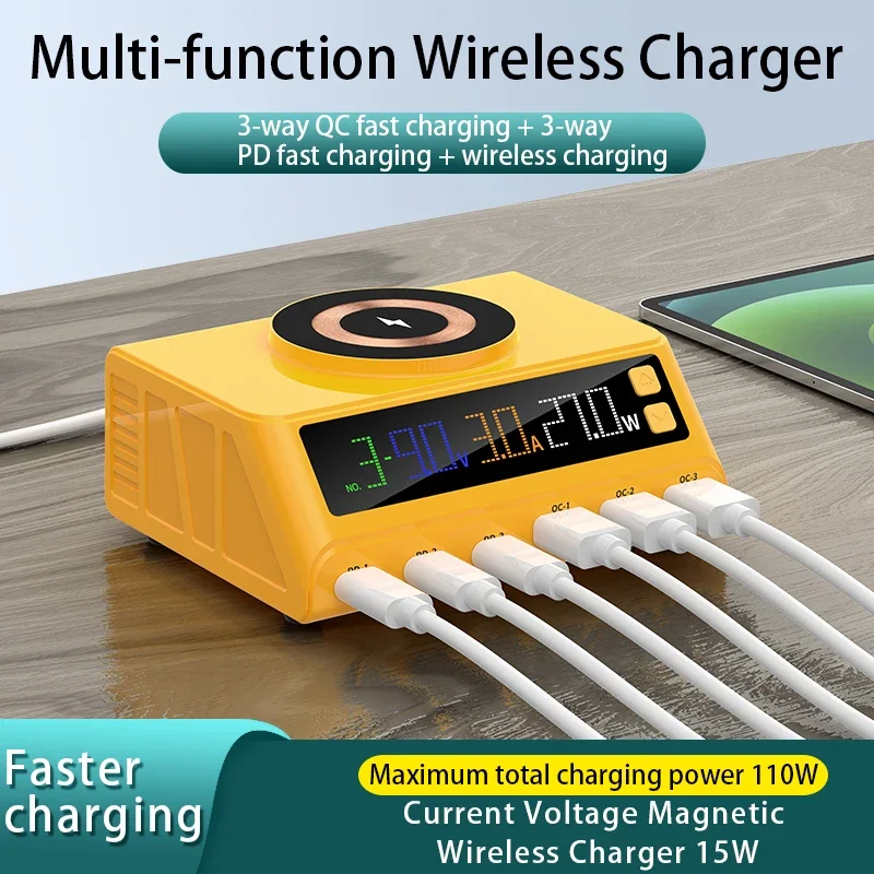 磁気ワイヤレス充電-110w-急速充電-6ポートusb充電ステーション-qc30-pd30-クイックチャージ-全機種対応-スマホ-ノートパソコン-iphone-ipad-xiaomi対応