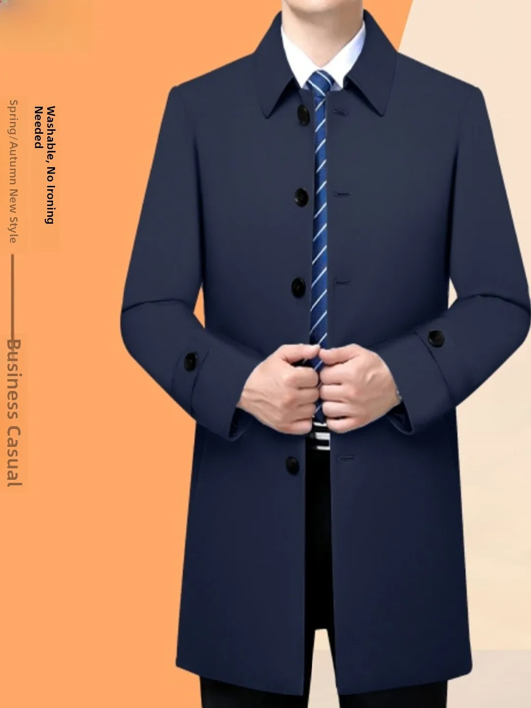 

TUCANO Men's Mid-Length Casual Sle Busin Leisure Coat with Stand Collar Spring Autumn Waterproof Long Sve Coat