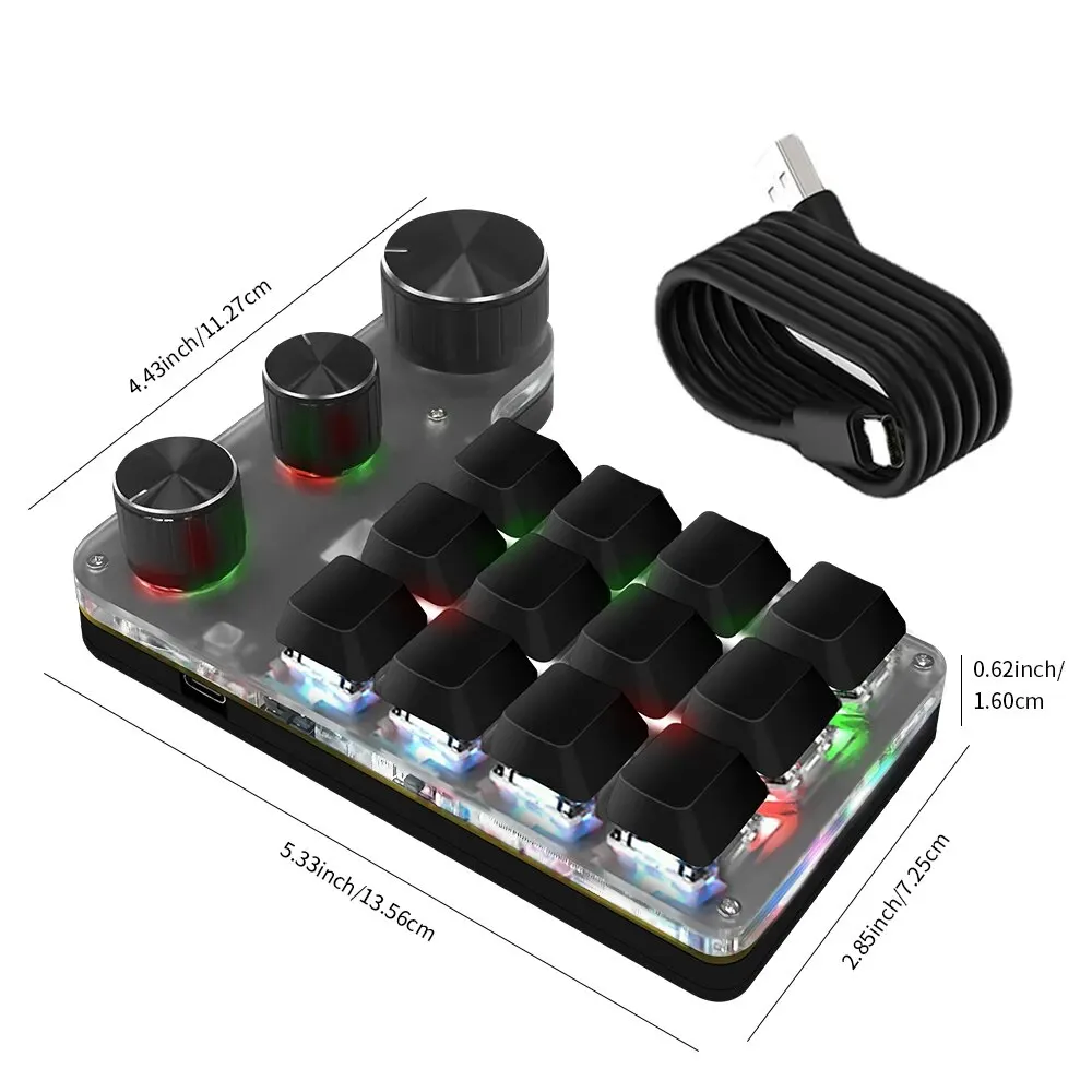 Ammtoo-Teclado personalizado de programação macro, 12 teclas, 3 botões, RGB 18 caracteres, Uma chave senha copiar colar, Teclado Hotswap mecânico