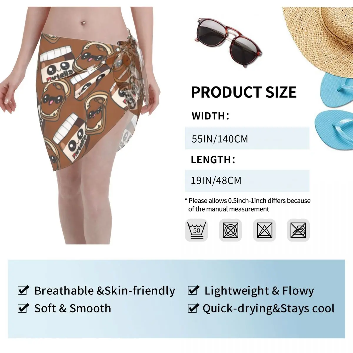 N-nutellas – Sarongs courts personnalisés pour femmes, enveloppe de plage, nourriture rétro, chocolat, pour maillots de bain, robe portefeuille pour Bikini, Cover-up pour maillot de bain