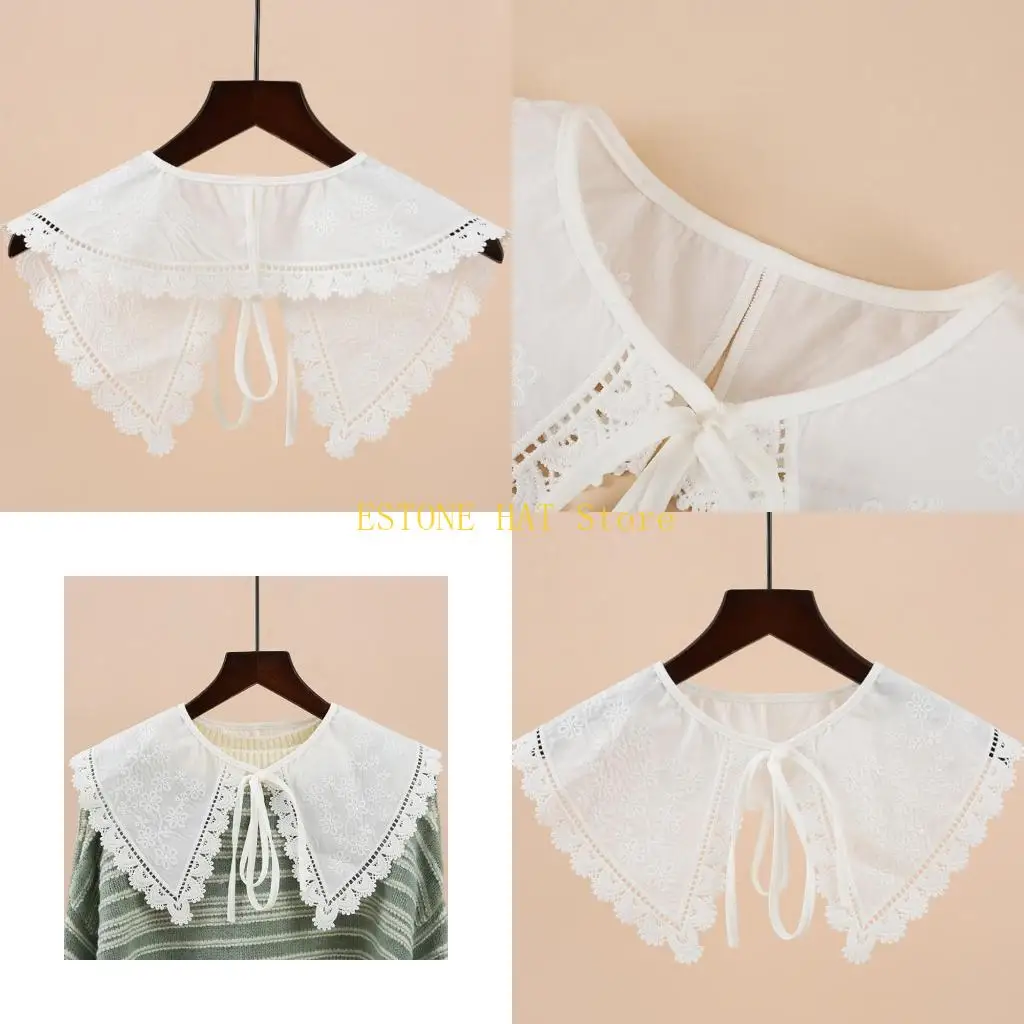 49MF Embroidery False Collar for Women Girl Various Outfit Lace Flower Neck Collar Detachable Collar for Clothes Enhancer
