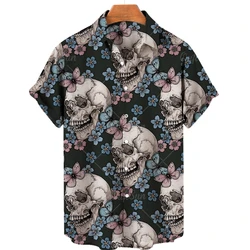 Camisa floral havaiana estampada em 3D masculina, Halloween, manga curta, grande, social, casual, presente, importado, 5XL, verão