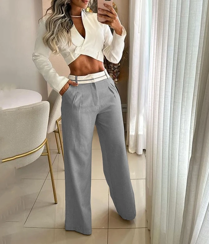 Womens Two Piece Sets Outfit 2023 Autumn Winter Spring New Fashion Casual Solid Color Loose Fitting Short Top and Pants Set