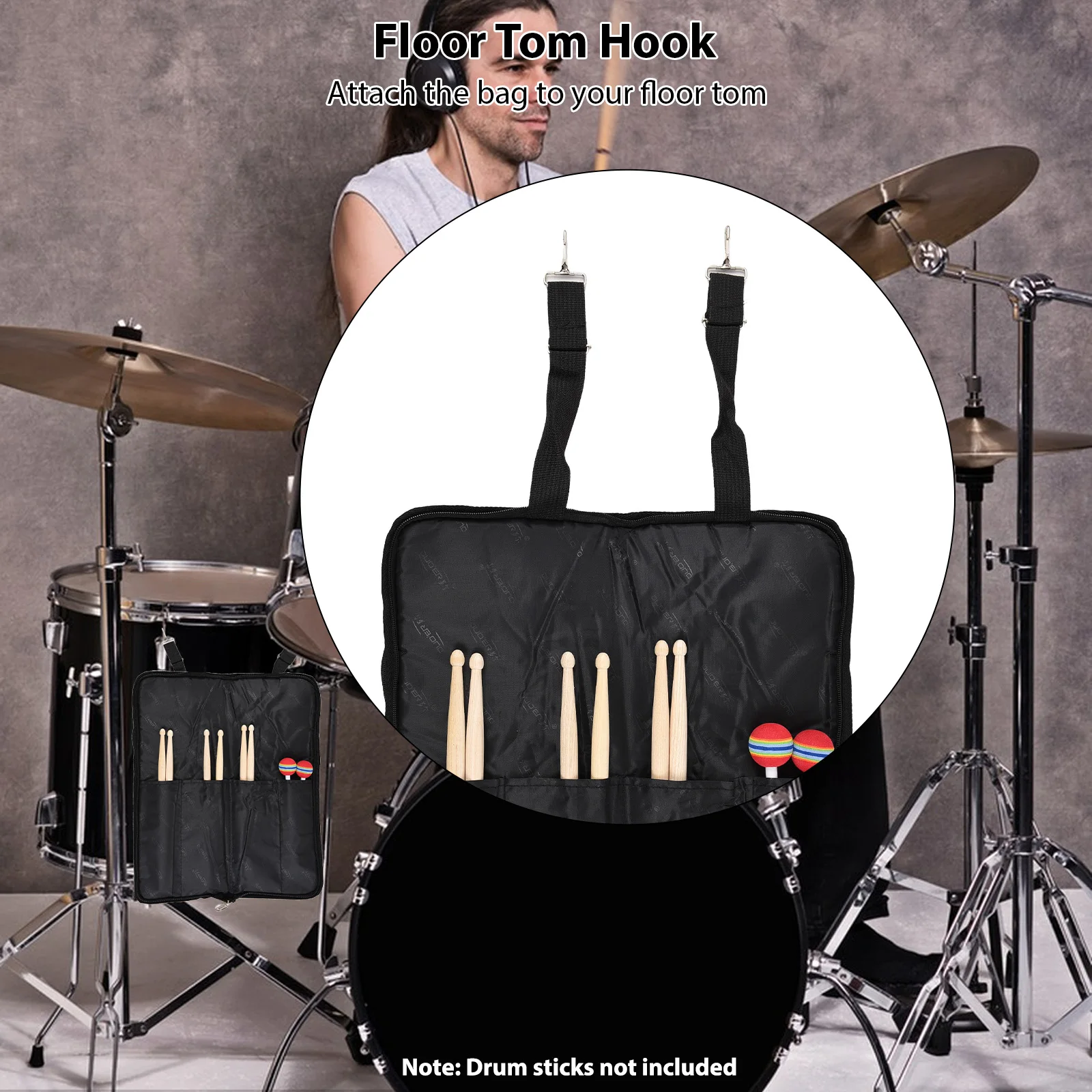 

Drum Stick Bag Drumsticks Mallet Case Oxford Fabric & Crossbody Shoulder Strap Wear-resistant Portable Drum Stick Drumstick Bag