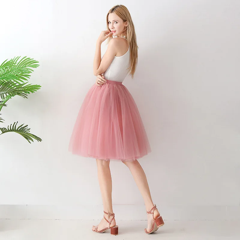 Gonna in tulle a pieghe al ginocchio per adulti 65 cm Puffy f-lunghezza Primavera Estate A-Line Tutu Gonne Street Sle Colore puro