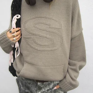 Camisola de malha monocromática com letras femininas, pulôver quente, mangas compridas, streetwear Y2K, malha, outono, inverno 8 principais vendas emo peruca - №7