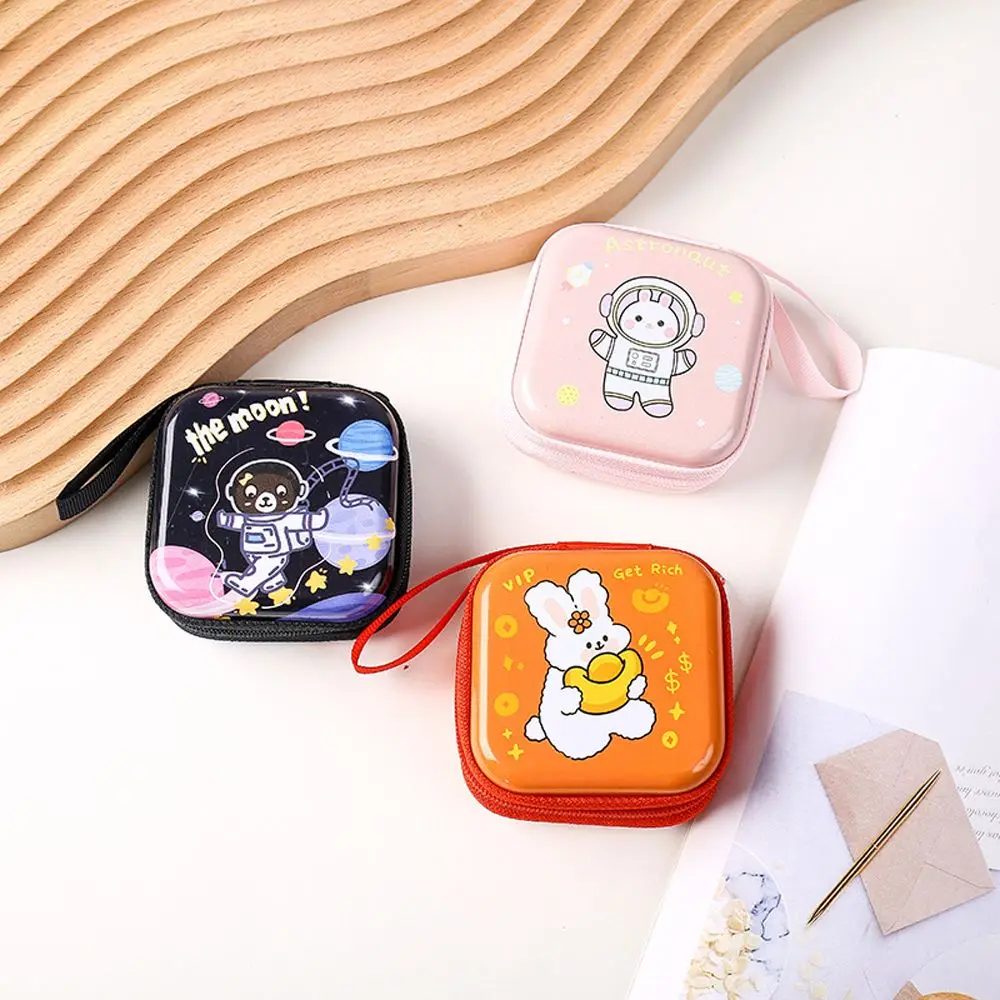 Round Square Bunny USB Cable Organizer Wallet Gift Students Kids Headphone Case Earphone Storage Bag Coin Purse Earbuds Box