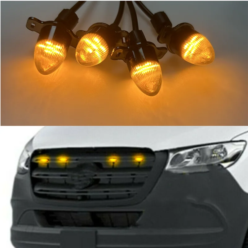 NEW 4/6PCS yellow light For Benz Sprinter 2500 2017-2021 Grille LED Amber Light Raptor Style Trim Grill Car Accessories