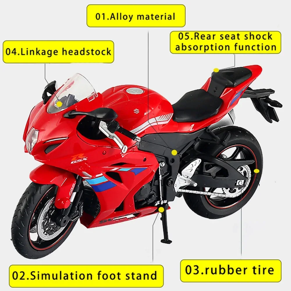 1:12 Scale SUZUKI GSX-R1000 Motorcycle Alloy Diecast Toys Cars Models Linkage Head Rubber Tire Motorcycles Vehicles For Boy Gift