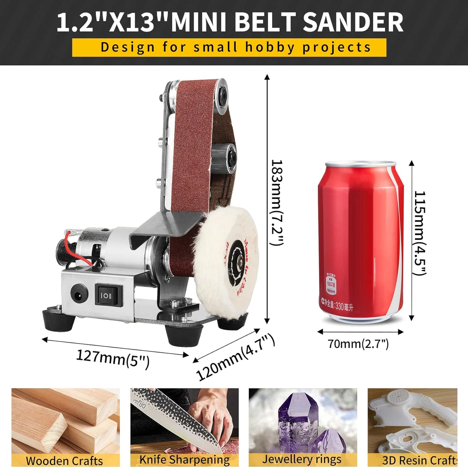 Mini Belt Sander 7 Adjustable Speed Electric Bench Grinder Machine With Belts for DIY Craft Wood Stained Glass Jewelry Making