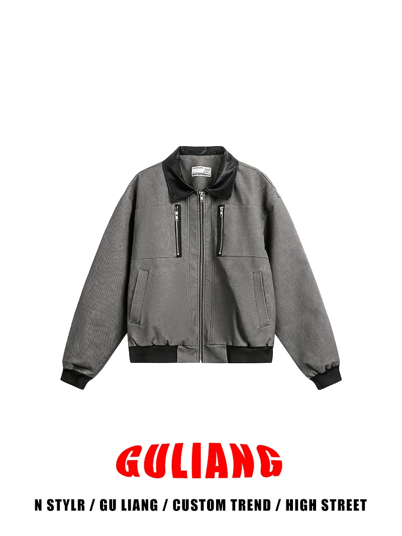 

Guliang American Street Sle из искусственной кожи с воротником в стиле пэчворк, деконструированная молния Jaet ex, повседневная верхняя одежда, модная