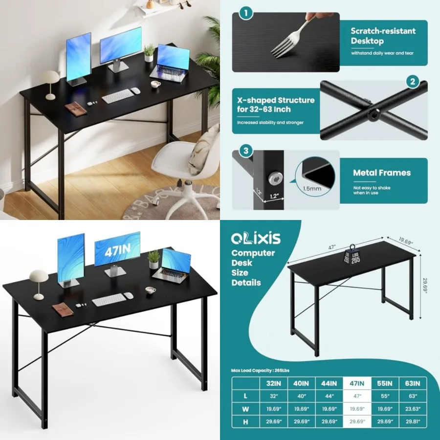 

Home Office Desk, Small Computer Work Table with X-Shaped Reforcement, Home Simple Modern Writg Study Table