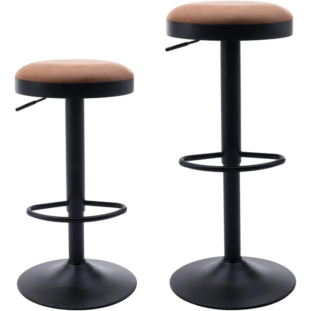 

Регулируемые поворотные барные стулья для кухонного острова/паба/бара, комплект из 2 штук, коричневые кожаные стулья с металлическим основанием