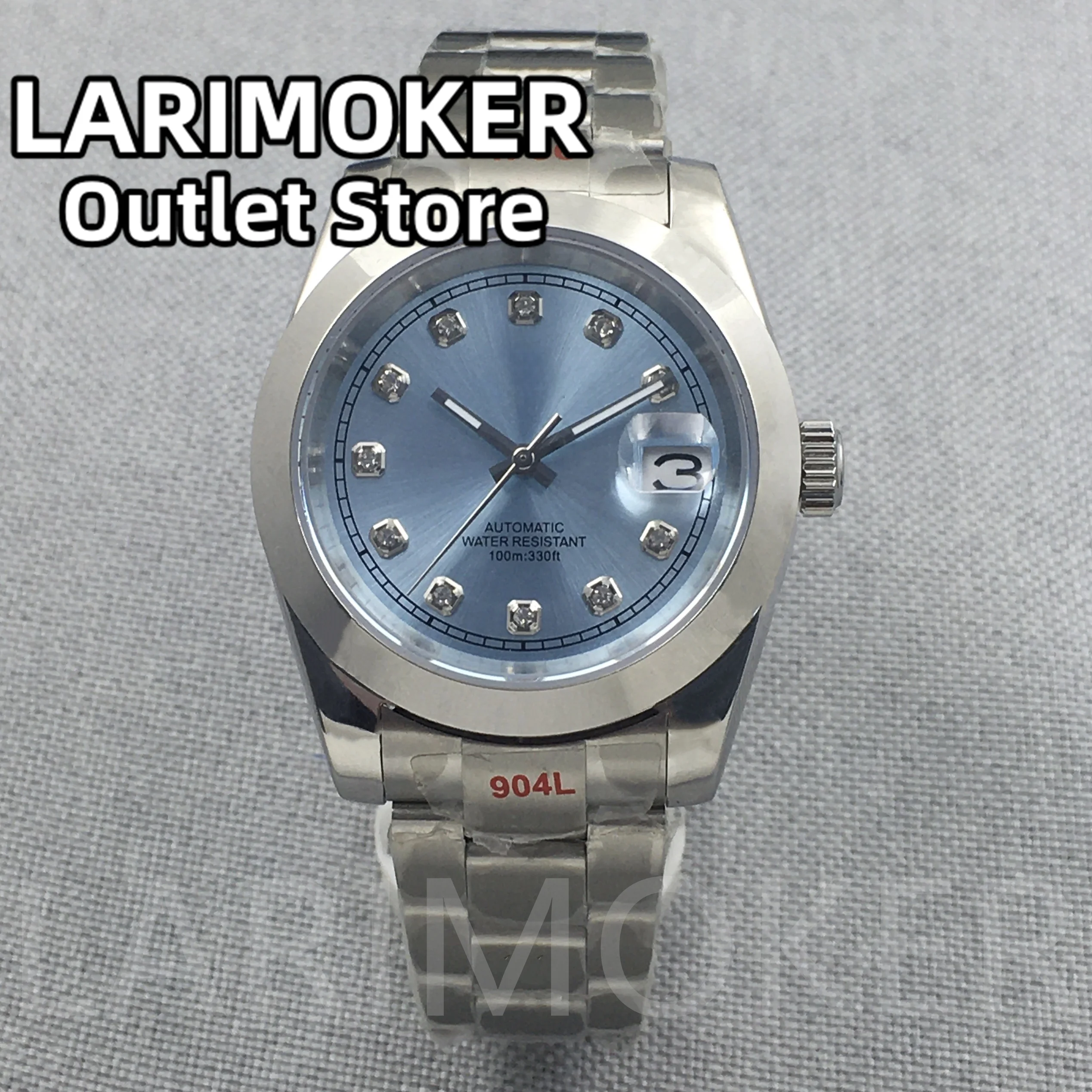 

LARIMOKER 39mm Watch for White Blue Green Black Bezel Dial With Silver Index Sapphire Glass NH35 movement Steel Bracelet Date