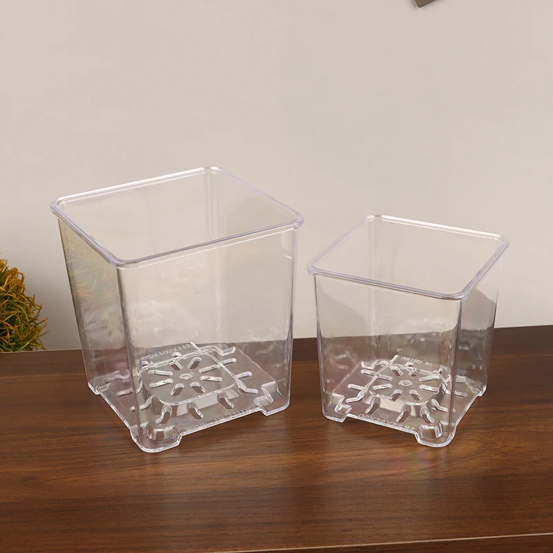 1Pc S/M/L Highly Transparent Flower Pot Plant Nursery Pots Acrylic Orchid Decorative Square for Plants Garden Orchids