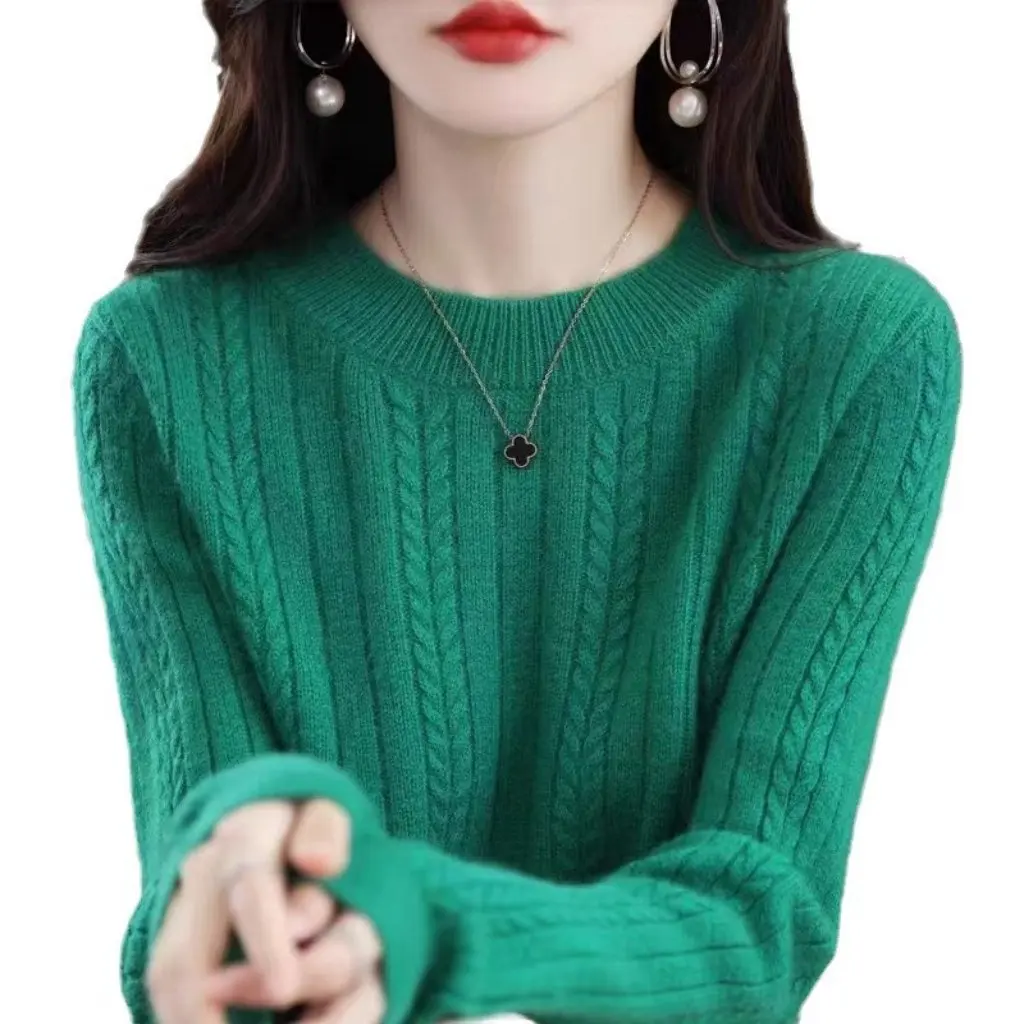 

Women's round Neck Twist Sweater Slimming Knitted Top Trendy Autumn Fashion All-match Loose Base Shirt Outer Wear