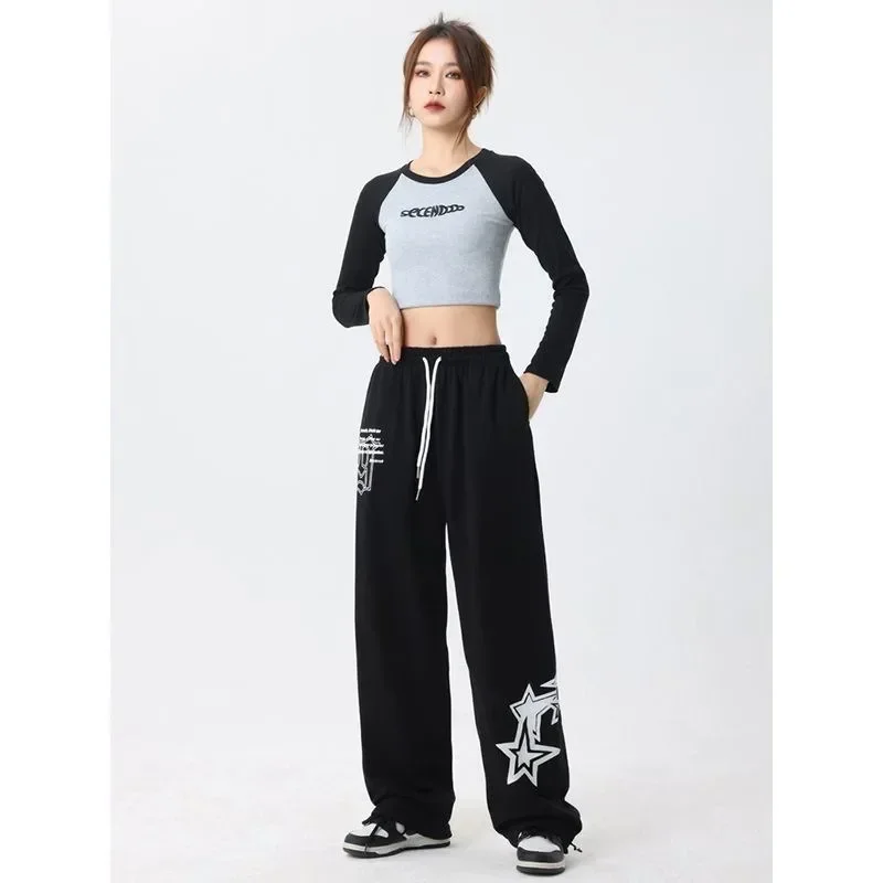 Korean Hip Hop Streetwear Oversize Jogging Sweatpants Women Elastic Waist Stars Wide Leg Baggy Casual Sports Trousers Y2k