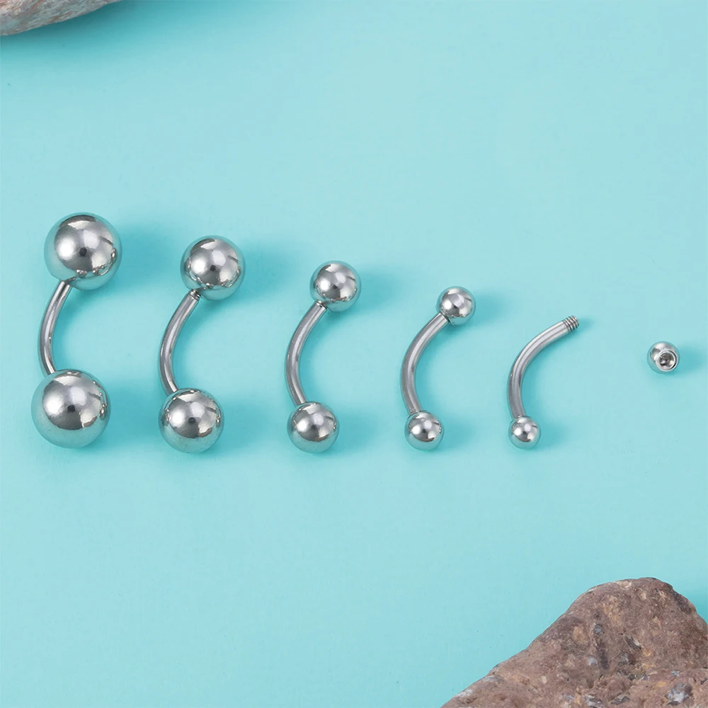 5pcs 2.5mm-6mm Ball Mixed Size Banana Bar Eyebrow Stud for Women Men Stainless Steel Nail Stud Trendy Cartilage Barbell Piercing