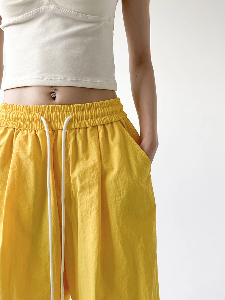 Dopne Yellow Wide Leg High Waist Workwear Pants Women's Summer 2024 Qui Dry Sports Trousers American Sle Commute Wind