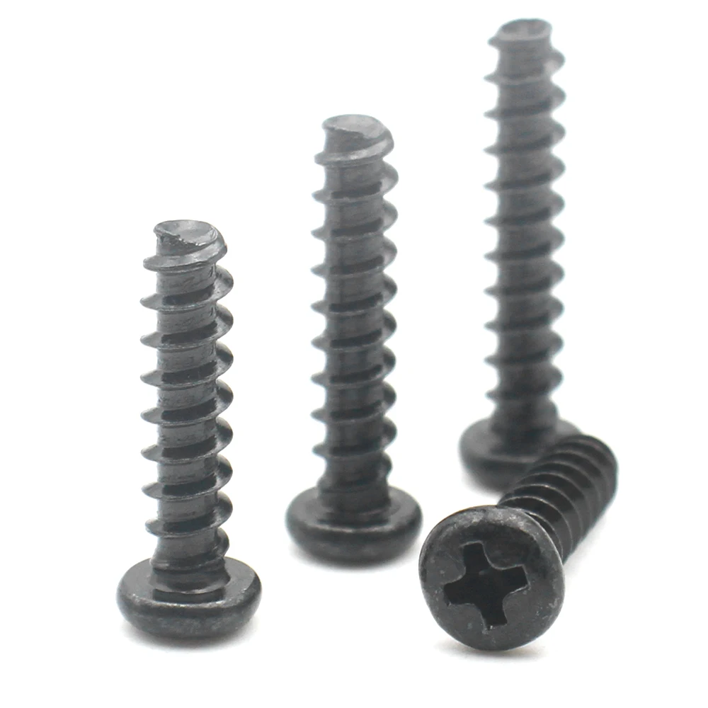 100pcs M1 M1.2 M1.4 M1.7 M2 M2.3 M2.6 M3 M3.5 M4 M5 Black Carbon Steel Mini Cross Recessed Phillips Pan Head Self-tapping Screw