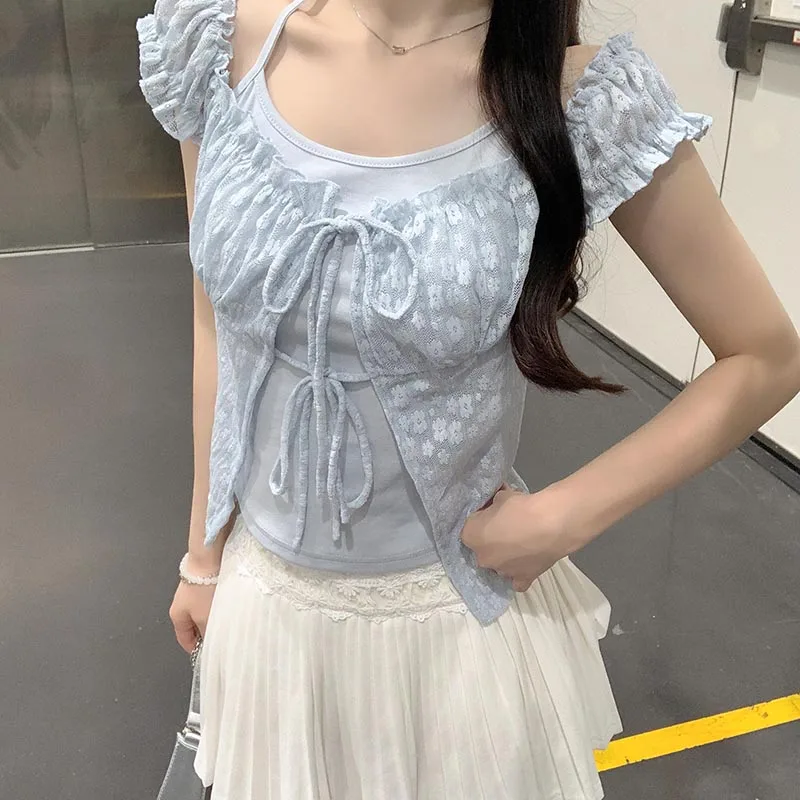 Sexy Off Shoulder Women Blouse Short Sleeves Summer Breathable Design Strappy Tops Korean Style Sweet Ladies Tops