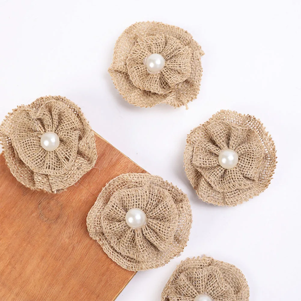 

12 Pcs Burlap Flower Decor Vintage Ribbons Festive Party Decoration Wedding Jute Brooch Craft Supplies Artificial Flowers