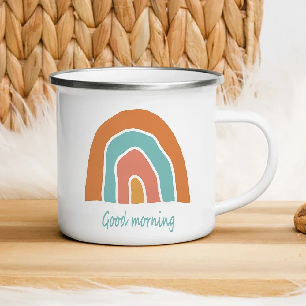 Personalized Rainbow Enamel Camp Mugs Adult Child Name Custom Made Coffee Cups Rainbow with Name Rustic Birthday Gifts for Kids