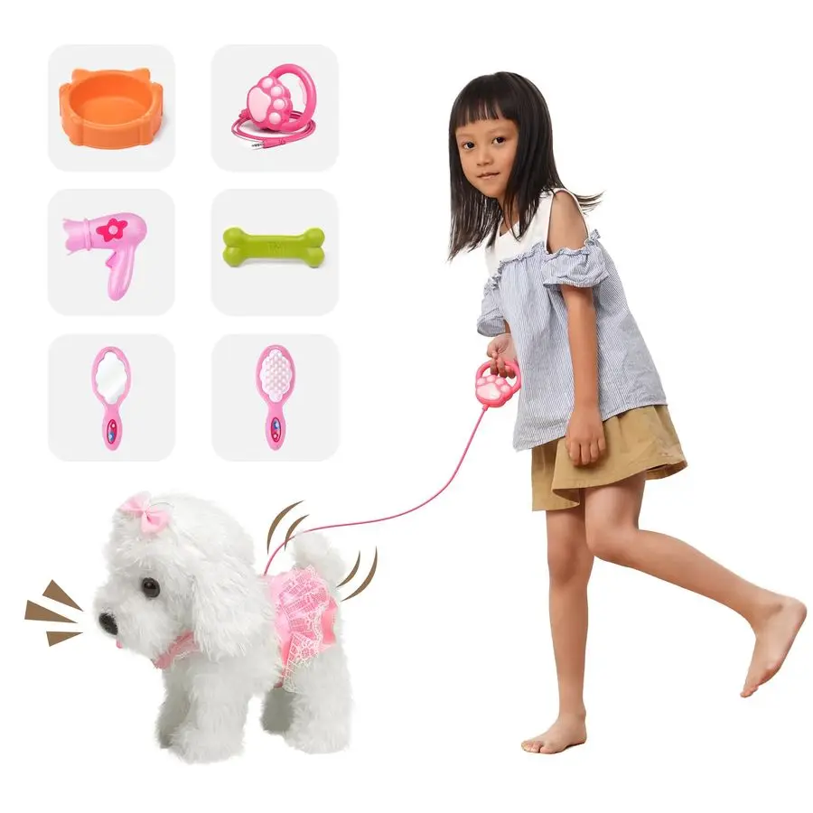 ODER TU Walking Barking Toy Dog mit ferngesteuerter Leine, elektronisches interaktives Plüsch-Welpenspielzeug für Kinder, Shake Tail, Pretend Dr