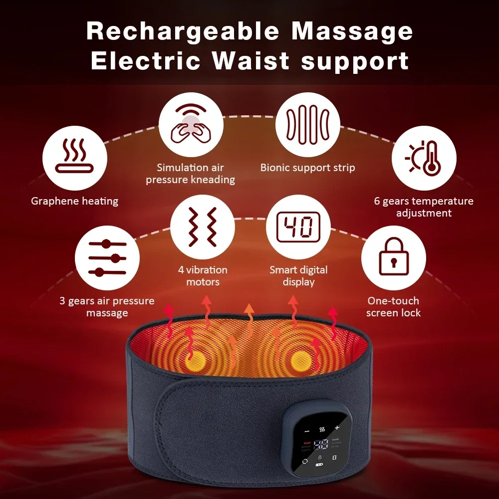 Hot Compress Belt Electric Waist Massage Heating Pad Graphene Intelligent Warm Vibration Air Pressure Kneading Back Massager